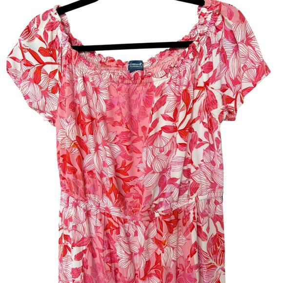 Caribbean Joe Women's Pink + Red Tropical Hawaiian Asymmetrical Dress Size Large - Picture 3 of 5